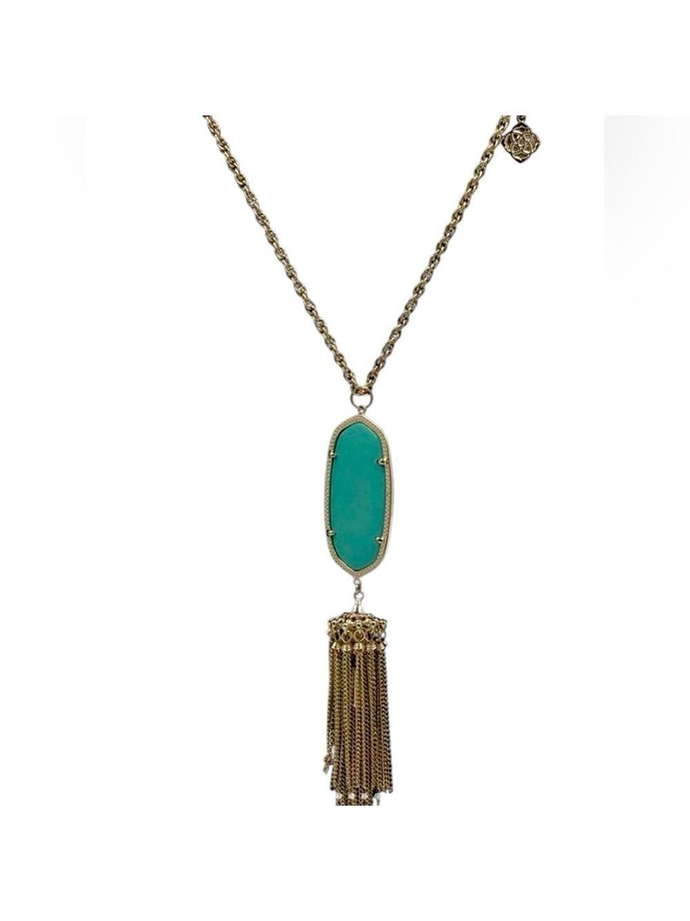 Kendra Scott Rayne Necklace in Green Glass, Gold Tone 1318